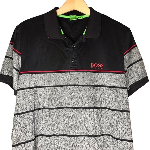 Hugo Boss Cotton Paddy Polo Colour Block Heather Grey Black Stripes Men's XL - Picture 2 of 10